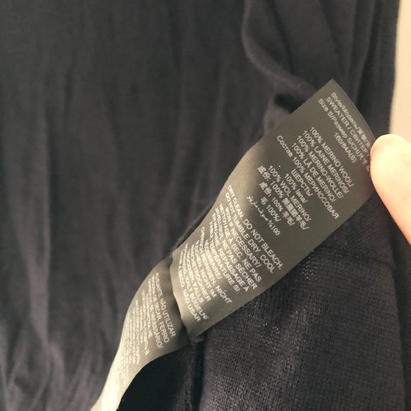 Tory Burch Navy Blue 100% Merino Wool V-Neck Cardigan Small Gold Logo Buttons - Picture 10 of 10